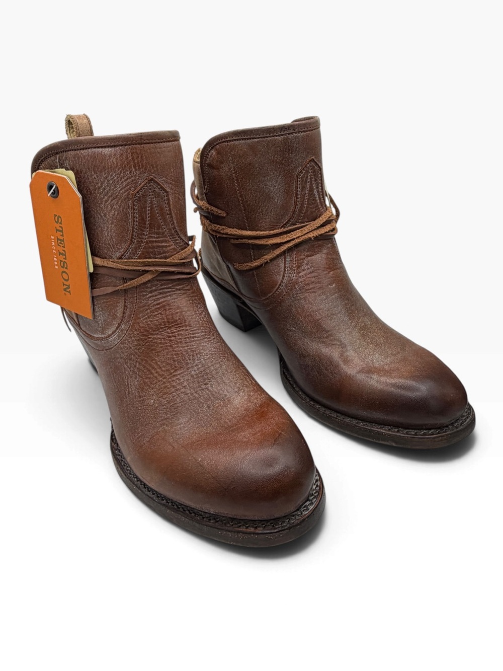 Stetson Women’s Brown Distressed Leather Ankle Boots - Size 9.5